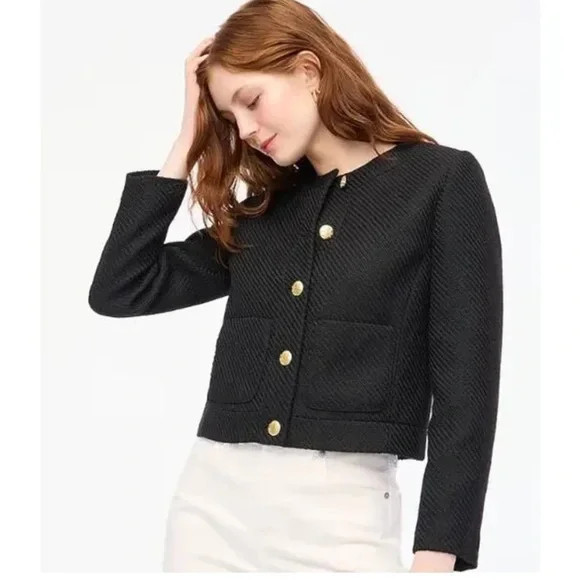 J Crew Black Tweed Jacket Blazer with Gold Buttons - Picture 5 of 12